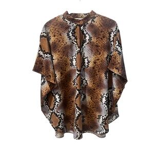 St. John Multicolor Snake Print Mock Neck‎ Sil Button Down Tank Top Size Small